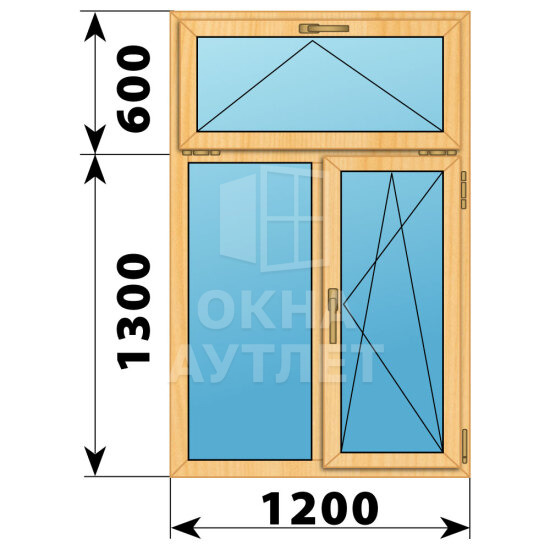 Двухстворчатое окно с откидной фрамугой из сосны 1200×1900 Г-ПО ОА-43378