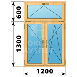 Двухстворчатое окно с откидной фрамугой из сосны 1200×1900 П-ПО ОА-42625