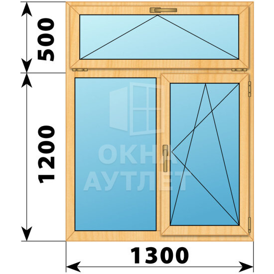 Двухстворчатое окно с откидной фрамугой из сосны 1300×1700 Г-ПО ОА-42361