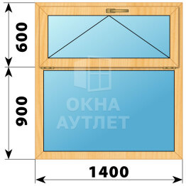 Двухстворчатое окно с откидной фрамугой из сосны 1400×1500 Г-ПО ОА-43387