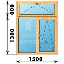 Двухстворчатое окно с откидной фрамугой из сосны 1500×1900 Г-ПО ОА-42676