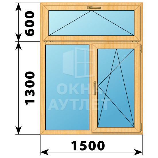 Двухстворчатое окно с откидной фрамугой из сосны 1500×1900 Г-ПО ОА-42676