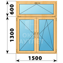 Двухстворчатое окно с откидной фрамугой из сосны 1500×1900 П-ПО ОА-42835