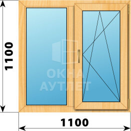 Двухстворчатое окно из сосны 1100×1100 Г-ПО ОА-41914