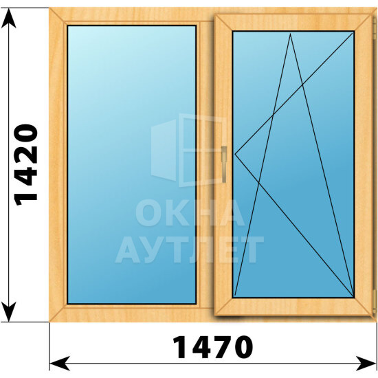 Двухстворчатое окно из сосны 1470×1420 Г-ПО ОА-42190