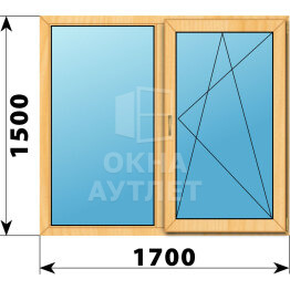 Двухстворчатое окно из сосны 1700×1500 Г-ПО ОА-42316