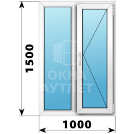 Двухстворчатое пластиковое окно 1000×1500 Г-П ОА-39880