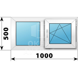 Двухстворчатое пластиковое окно 1000×500 Г-ПО ОА-38998