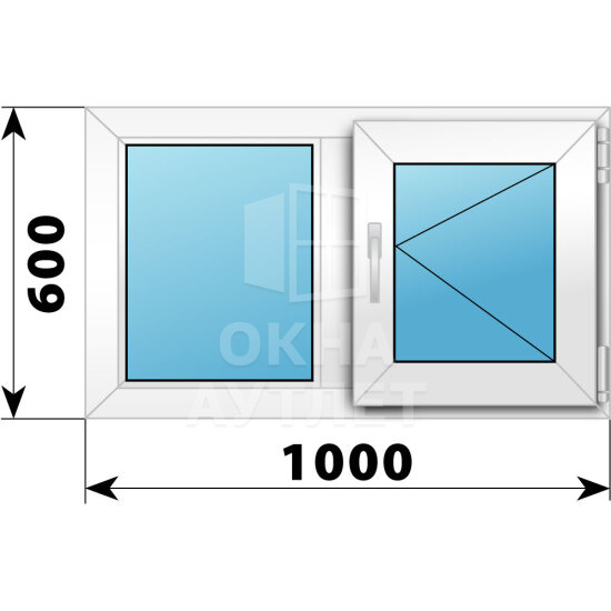 Двухстворчатое пластиковое окно 1000×600 Г-П ОА-39271