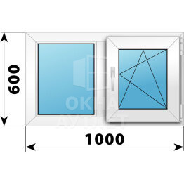 Двухстворчатое пластиковое окно 1000×600 Г-ПО ОА-39001