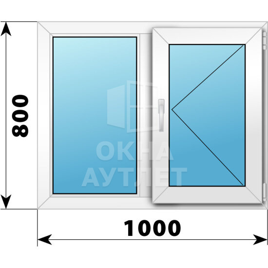 Двухстворчатое пластиковое окно 1000×800 Г-П ОА-39349