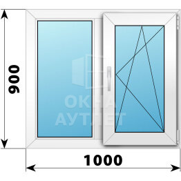 Двухстворчатое пластиковое окно 1000×900 Г-ПО ОА-39526
