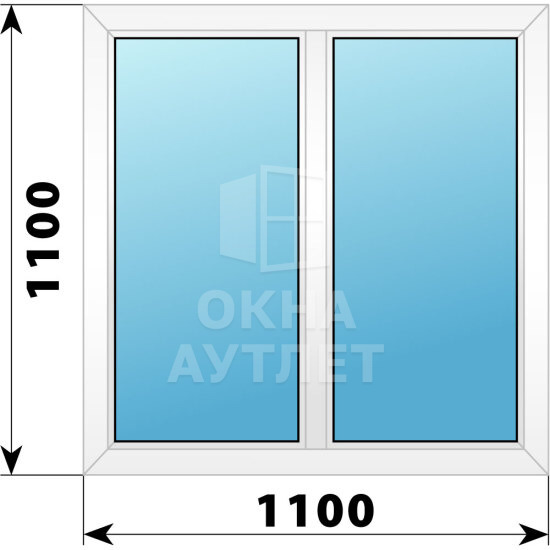 Двухстворчатое пластиковое окно 1100×1100 Г-Г ОА-39313