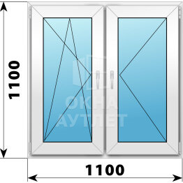 Двухстворчатое пластиковое окно 1100×1100 ПО-П ОА-39025