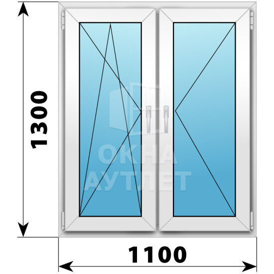 Двухстворчатое пластиковое окно 1100×1300 ПО-П ОА-40069