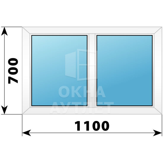 Двухстворчатое пластиковое окно 1100×700 Г-Г ОА-39187