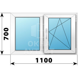 Двухстворчатое пластиковое окно 1100×700 Г-ПО ОА-38302