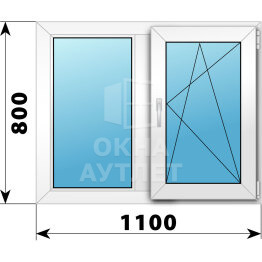 Двухстворчатое пластиковое окно 1100×800 Г-ПО ОА-39007