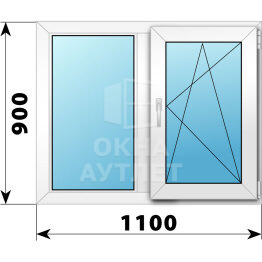 Двухстворчатое пластиковое окно 1100×900 Г-ПО ОА-39583