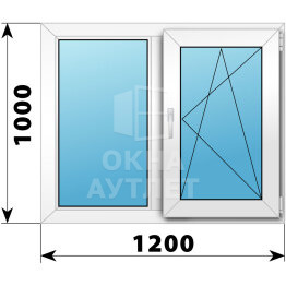 Двухстворчатое пластиковое окно 1200×1000 Г-ПО ОА-39703