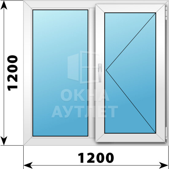 Двухстворчатое пластиковое окно 1200×1200 Г-П ОА-38572
