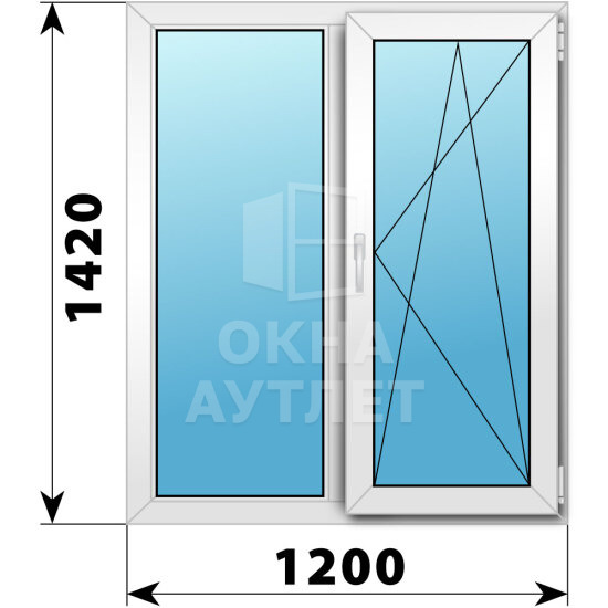 Двухстворчатое пластиковое окно 1200×1420 Г-ПО ОА-39967