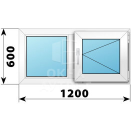 Двухстворчатое пластиковое окно 1200×600 Г-П ОА-38240