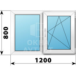 Двухстворчатое пластиковое окно 1200×800 Г-ПО ОА-39502
