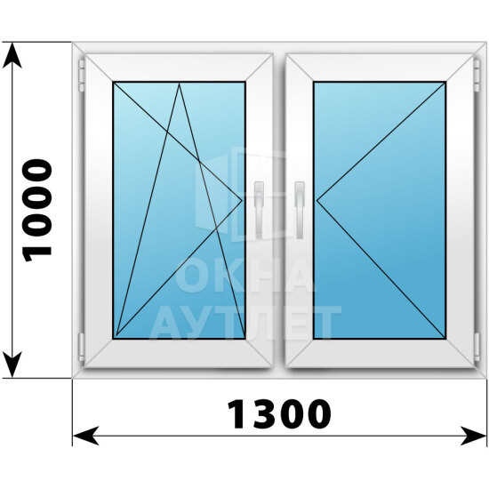 Двухстворчатое пластиковое окно 1300×1000 ПО-П ОА-40012
