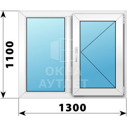Двухстворчатое пластиковое окно 1300×1100 Г-П ОА-39775