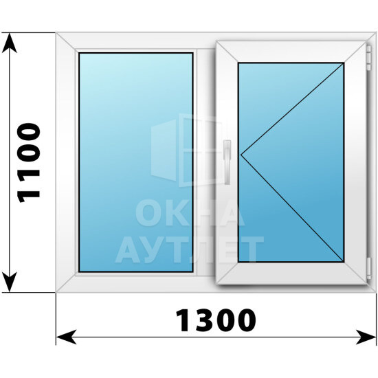 Двухстворчатое пластиковое окно 1300×1100 Г-П ОА-39775