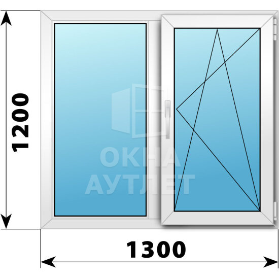 Двухстворчатое пластиковое окно 1300×1200 Г-ПО ОА-39883