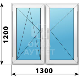 Двухстворчатое пластиковое окно 1300×1200 ПО-П ОА-40120