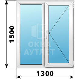 Двухстворчатое пластиковое окно 1300×1500 Г-П ОА-40015