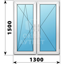 Двухстворчатое пластиковое окно 1300×1500 ПО-П ОА-40306
