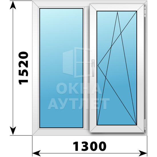 Двухстворчатое пластиковое окно 1300×1520 Г-ПО ОА-38488