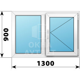 Двухстворчатое пластиковое окно 1300×900 Г-П ОА-38183