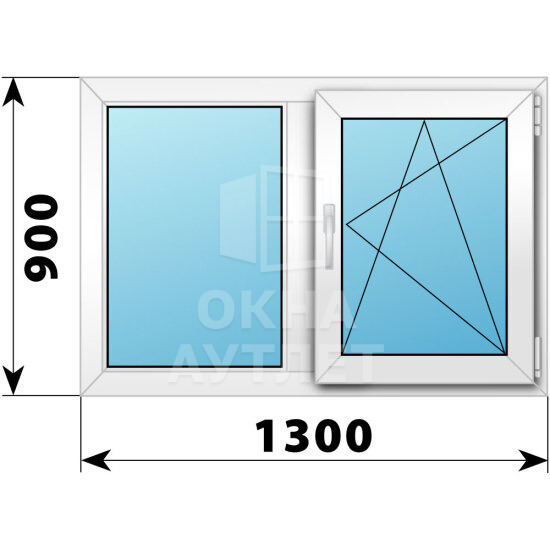Двухстворчатое пластиковое окно 1300×900 Г-ПО ОА-39670