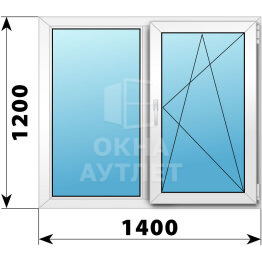 Двухстворчатое пластиковое окно 1400×1200 Г-ПО ОА-39922