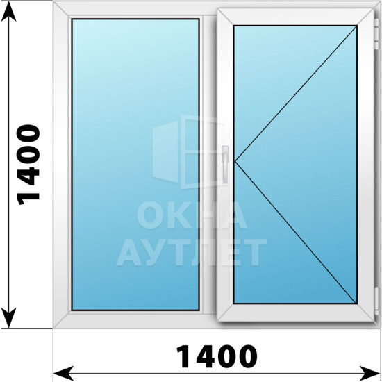 Двухстворчатое пластиковое окно 1400×1400 Г-П ОА-40039