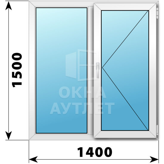 Двухстворчатое пластиковое окно 1400×1500 Г-П ОА-40090
