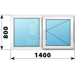 Двухстворчатое пластиковое окно 1400×800 Г-П ОА-39550