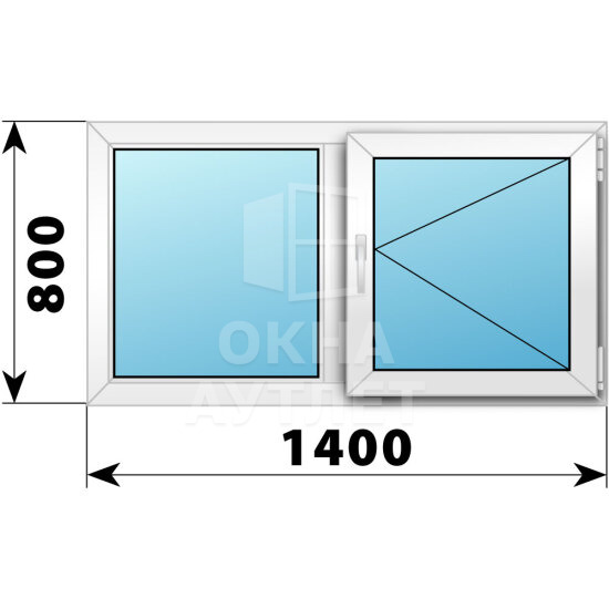 Двухстворчатое пластиковое окно 1400×800 Г-П ОА-39550