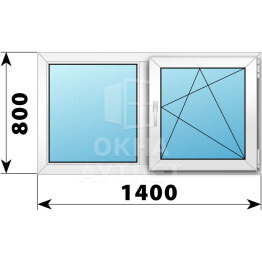 Двухстворчатое пластиковое окно 1400×800 Г-ПО ОА-39010