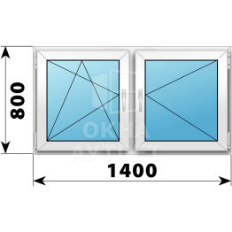 Двухстворчатое пластиковое окно 1400×800 ПО-П ОА-39910