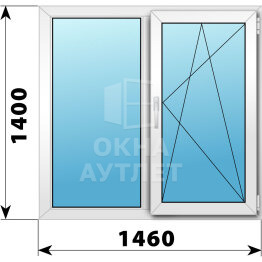 Двухстворчатое пластиковое окно 1460×1400 Г-ПО ОА-40126