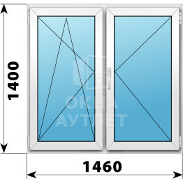Двухстворчатое пластиковое окно 1460×1400 ПО-П ОА-40351