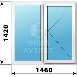 Двухстворчатое пластиковое окно 1460×1420 Г-П ОА-40093