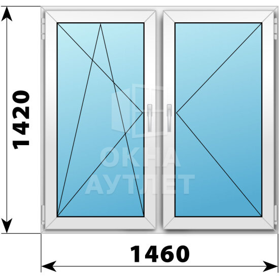 Двухстворчатое пластиковое окно 1460×1420 ПО-П ОА-40369