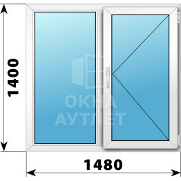 Двухстворчатое пластиковое окно 1480×1400 Г-П ОА-40099